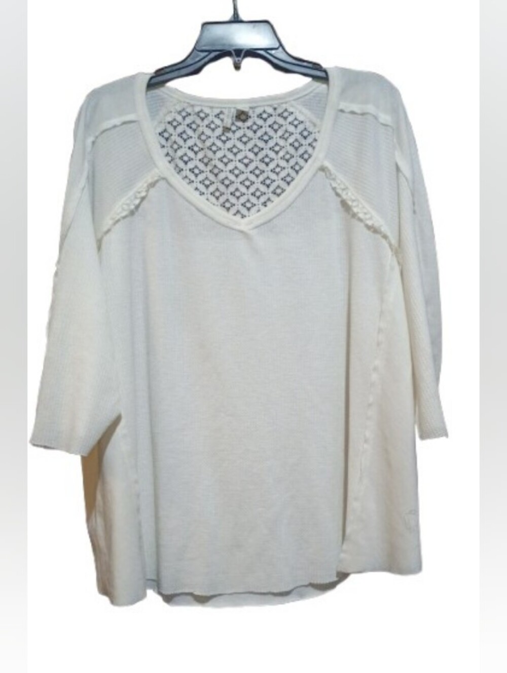 Cato Cream Knit V-Neck Tunic with Crochet Back Panel